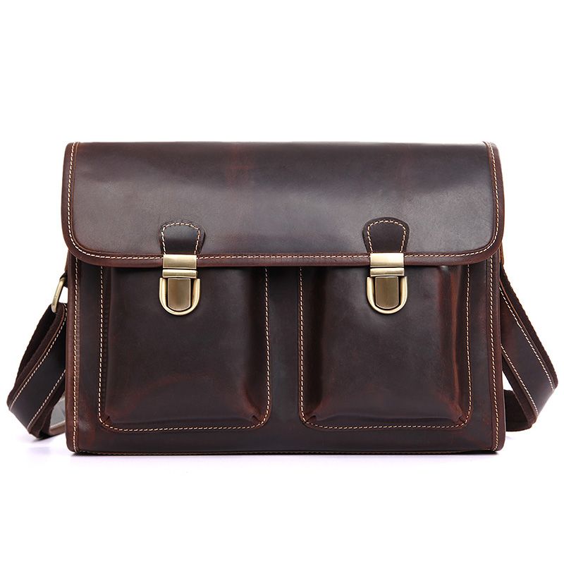 1021C Dark Brown Real Cow Leather Small Laptop Bag Manufacturers_Messenger_Men's Leather Bags